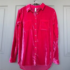 Pilcro Hadley for Anthropologie Pink Velvet Button-Up Shirt